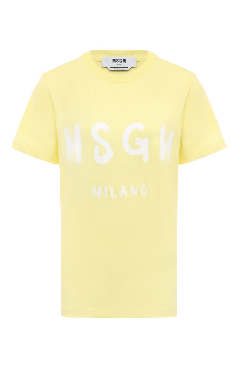 Хлопковая футболка MSGM желтого цвета по цене 11650 руб., арт. 3642MDM510/247002, фото 1 Хлопковая футболка MSGM, арт. 3642MDM510/247002, фото 1