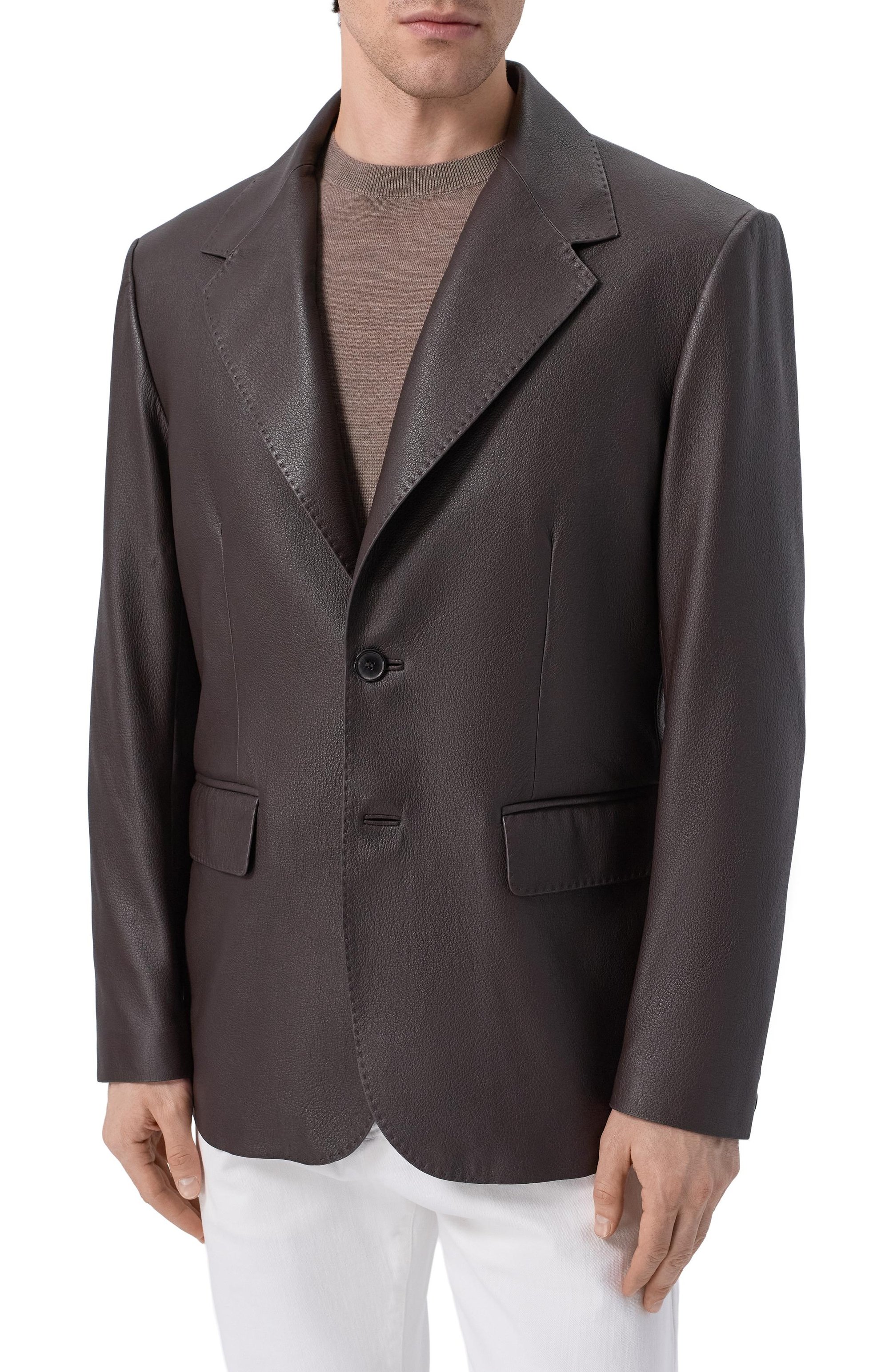 Кожаный пиджак MVST темно-коричневого цвета по цене 489500 руб., арт. M25.1PM.J004/BIG SIZE/CERV0 SILKY, фото 3 Кожаный пиджак MVST, арт. M25.1PM.J004/BIG SIZE/CERV0 SILKY, фото 3