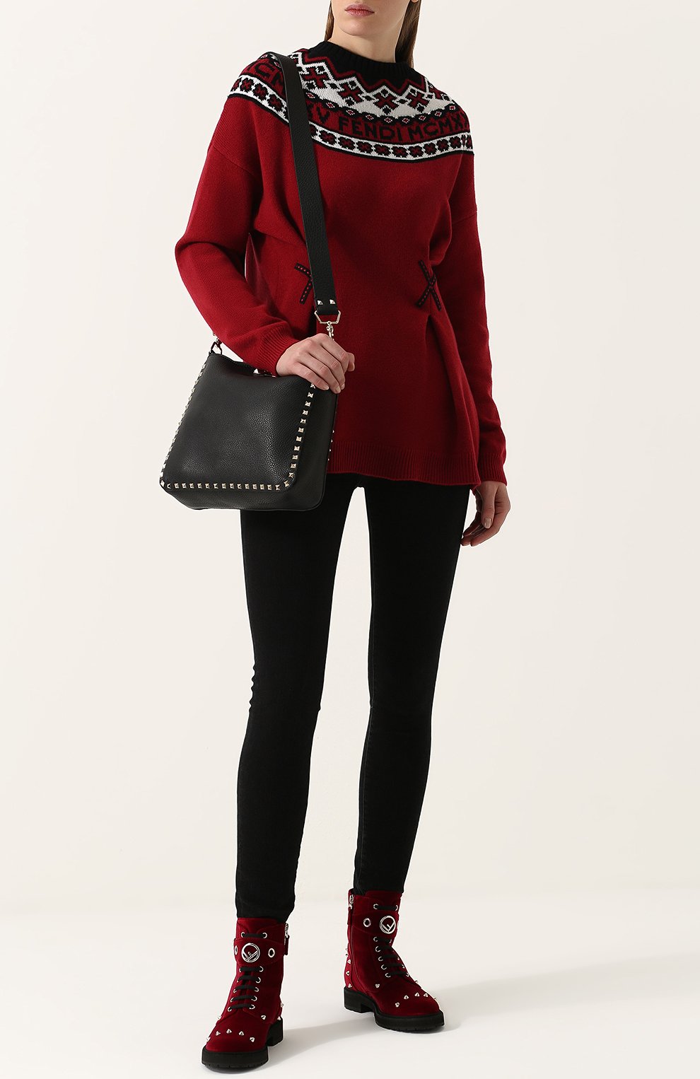 Бархатные ботинки FENDI бордового цвета по цене 69500 руб., арт. 8T6634/QJC, фото 2 Бархатные ботинки FENDI, арт. 8T6634/QJC, фото 2