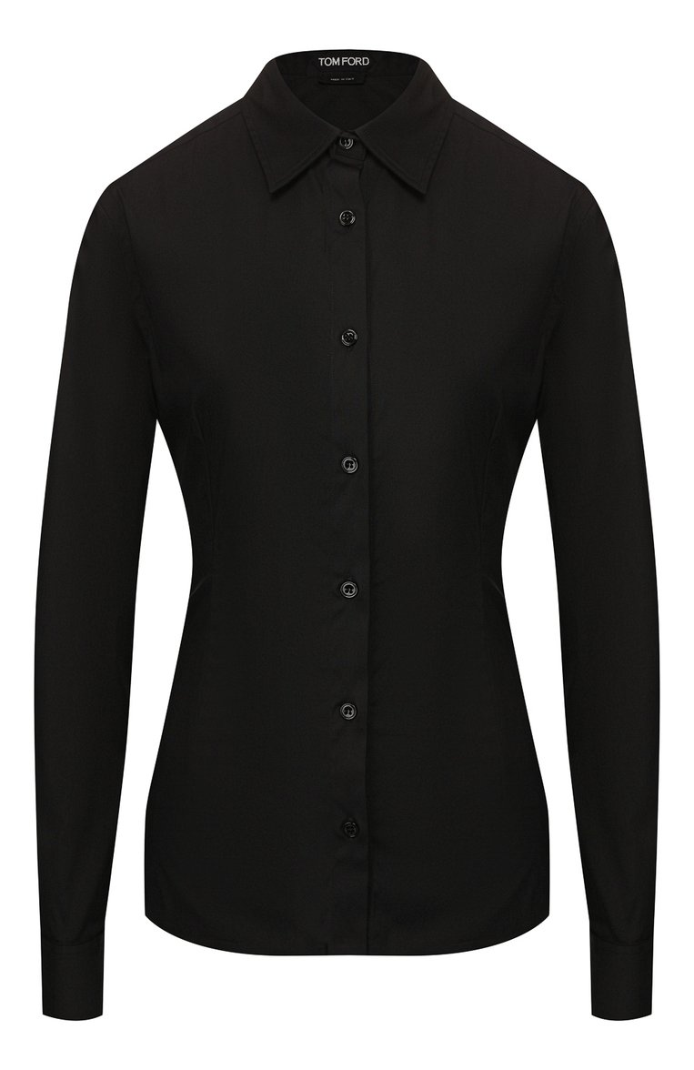 Женская хлопковая рубашка TOM FORD черного цвета, арт. CA3125-FAX565 | Фото 1 (Материал внешний: Хлопок; Рукава: Длинные; Статус проверки: Проверена категория; Длина (для топов): Стандартные; Принт: Без принта; Женское Кросс-КТ: Рубашка-одежда; Стили: Классический)