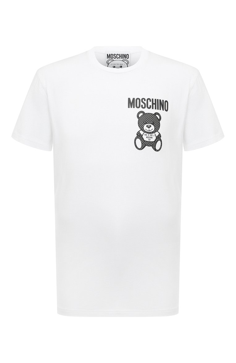 Мужская хлопковая футболка MOSCHINO белого цвета, арт. V0729/2041 | Фото 1 (Рукава: Короткие; Длина (для топов): Стандартные; Принт: С принтом; Материал сплава: Проставлено; Материал внешний: Хлопок; Стили: Спорт-шик; Драгоценные камни: Проставлено)