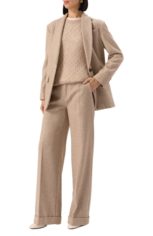 Шерстяные брюки Brunello Cucinelli MQ474P8492 Бежевый  MQ474P8492 Фото 2