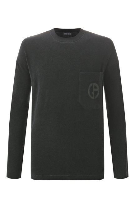 Мужская хлопковый лонгслив GIORGIO ARMANI темно-зеленого цвета, арт. GM001249/TE13896 | Фото 1 (Материал внешний: Хлопок; Драгоценные камни: Проставлено; Длина (для топов): Стандартные; Материал сплава: Проставлено; Рукава: Длинные)