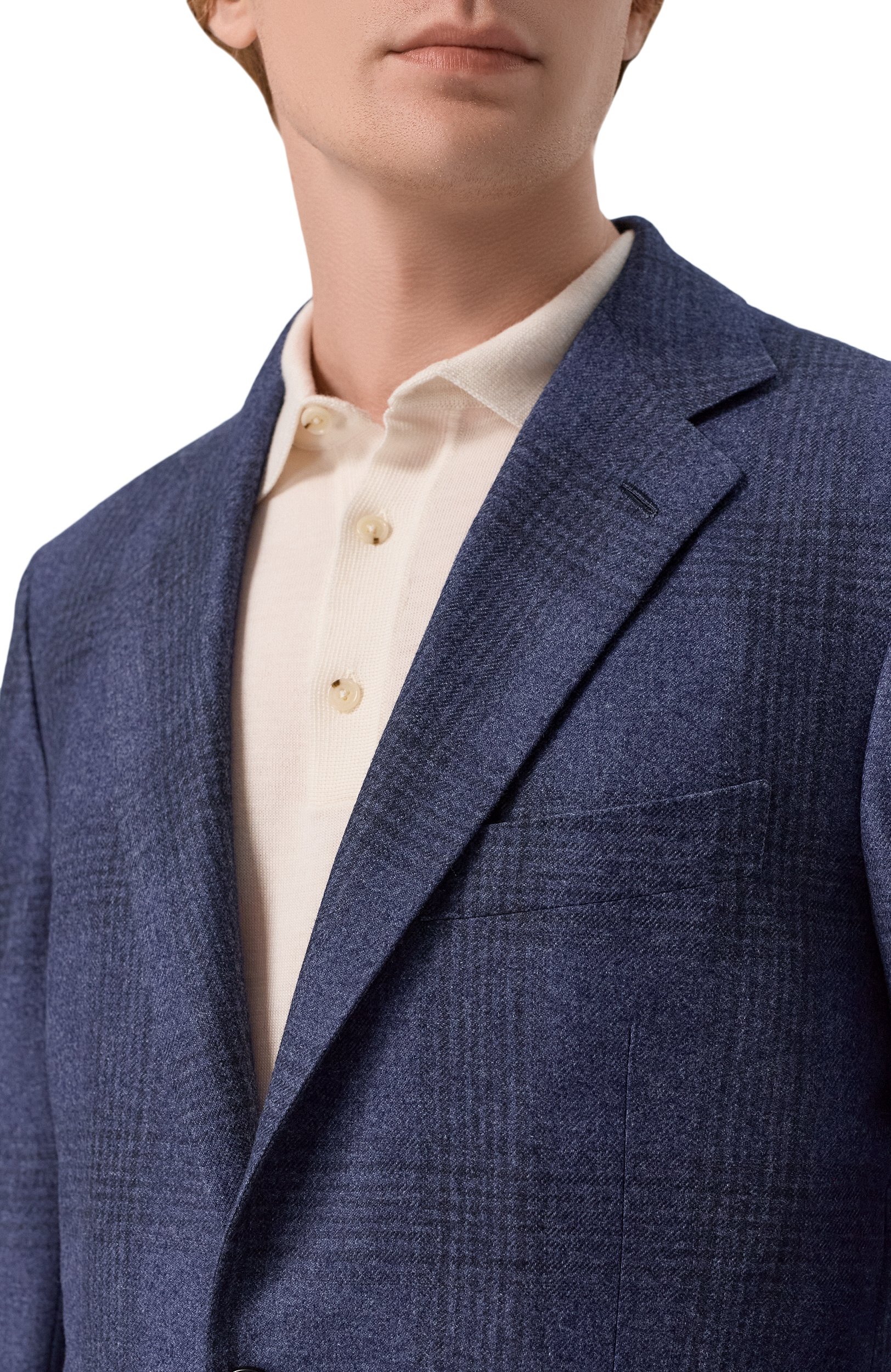 Пиджак из кашемира и хлопка KITON синего цвета по цене 838000 руб., арт. UG81K0189I, фото 6 Пиджак из кашемира и хлопка KITON, арт. UG81K0189I, фото 6