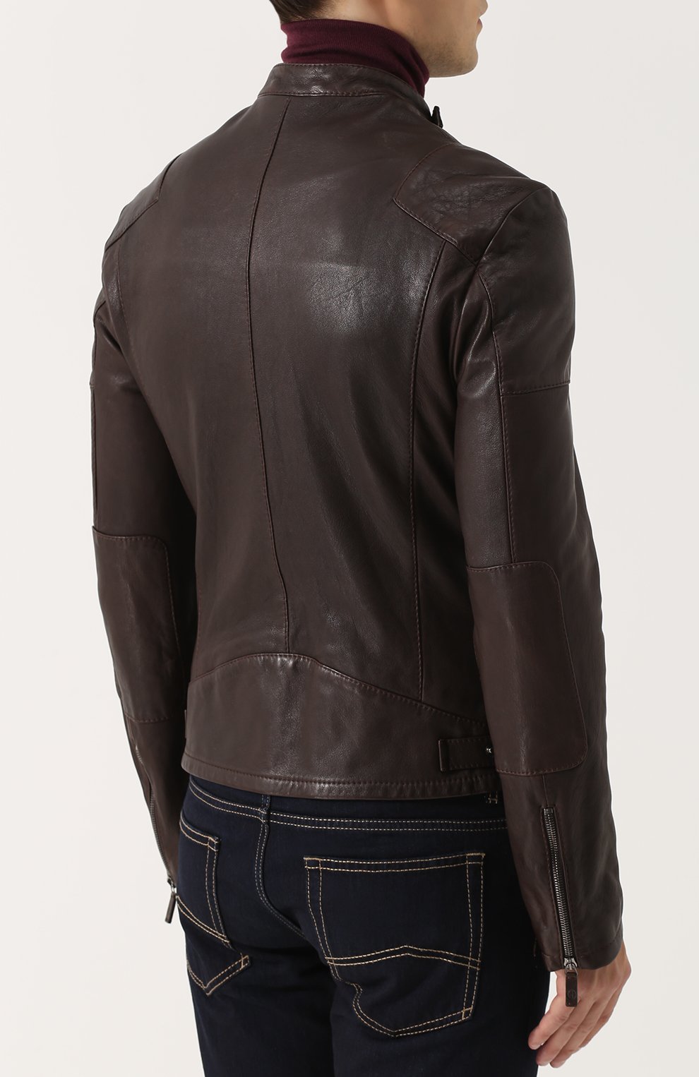 Кожаная куртка с косой молнией и воротником-стойкой GIORGIO ARMANI, арт. ZSR06P/ZSP08, фото 4