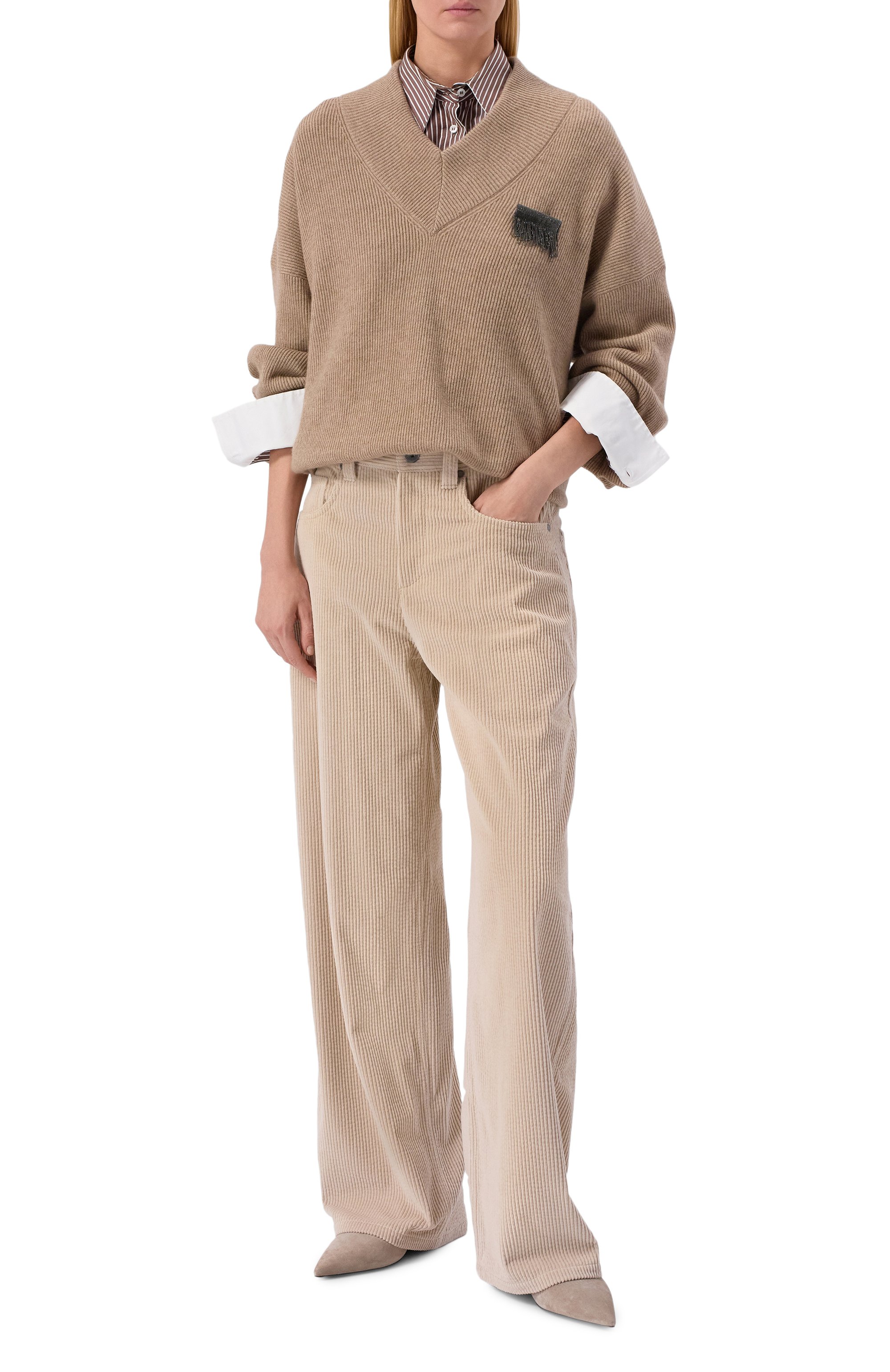 Вельветовые брюки BRUNELLO CUCINELLI бежевого цвета по цене 184500 руб., арт. MB144P9111, фото 2 Вельветовые брюки BRUNELLO CUCINELLI, арт. MB144P9111, фото 2