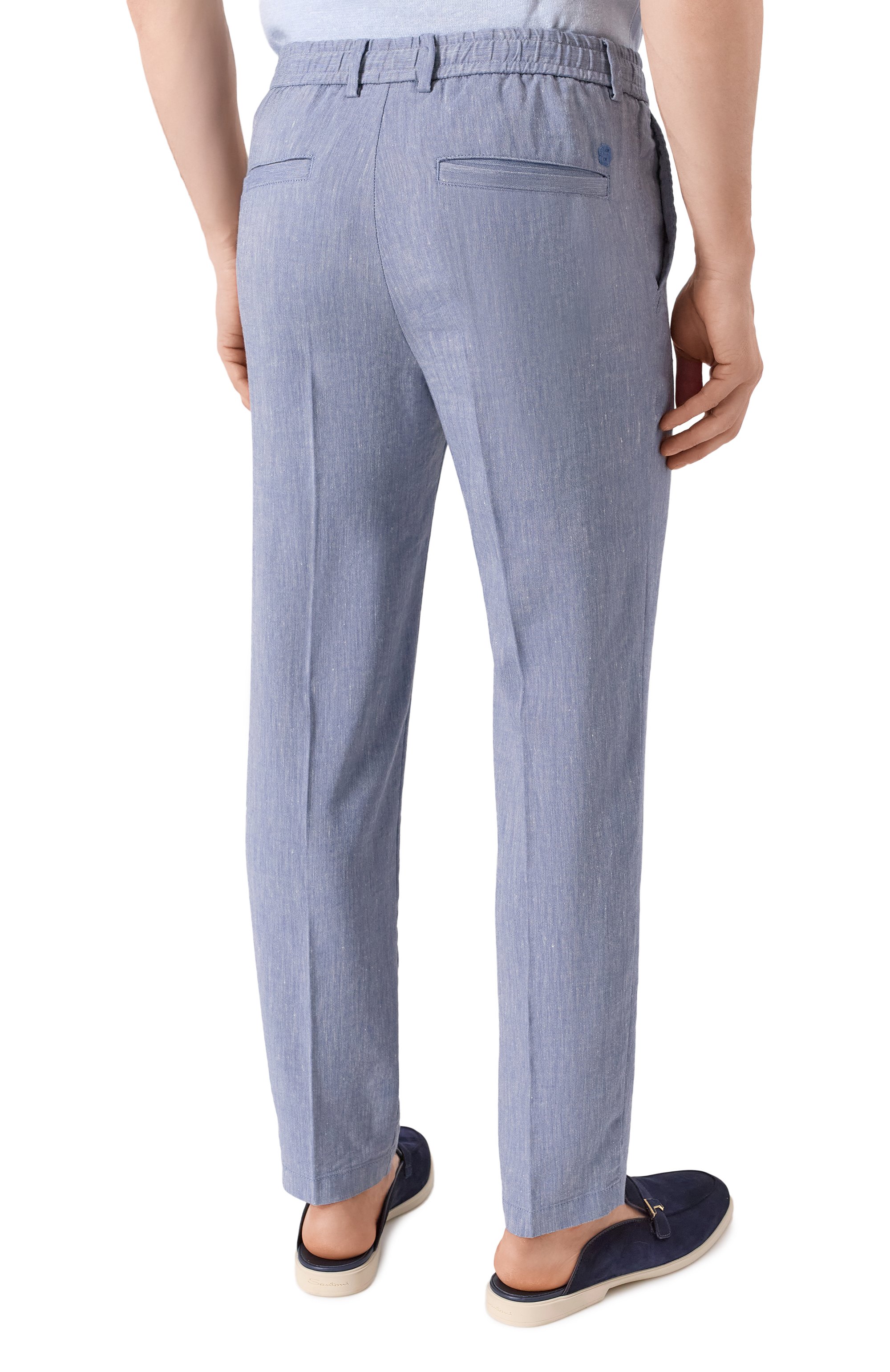 Брюки изо льна и вискозы BOSS синего цвета по цене 22450 руб., арт. 50540480, фото 4 Брюки изо льна и вискозы BOSS, арт. 50540480, фото 4