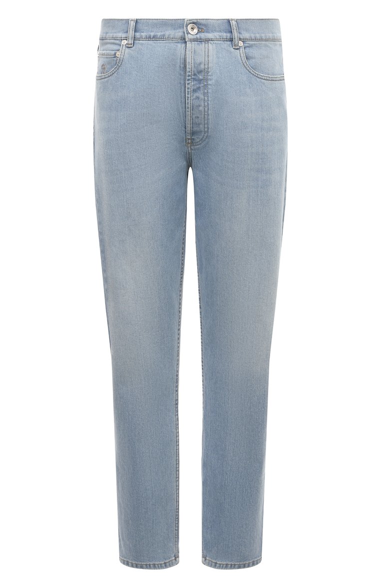 Мужские джинсы iconic fit BRUNELLO CUCINELLI голубого цвета, арт. M283P01090 | Фото 1 (Длина (брюки, джинсы): Стандартные; Материал внешний: Хлопок, Деним; Силуэт М (брюки): Прямые; Кросс-КТ: Деним; Детали: Делаве; Стили: Повседневный; Автоматизация ТО: Проставлено; Автоматизация состава: Проставлено)