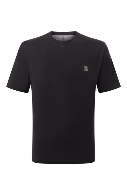 Мужская хлопковая футболка BRUNELLO CUCINELLI черного цвета, арт. M0B137444G | Фото 1 (Материал внешний: Хлопок; Драгоценные камни: Проставлено; Длина (для топов): Стандартные; Рукава: Короткие; Материал сплава: Проставлено)