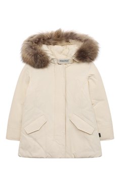 Детская парка WOOLRICH кремвого цвета, арт. CFWKOU0221FRUT0641 | Фото 1 (Рукава: Длинные; Материал внешний: Синтетический материал, Хлопок; Материал сплава: Проставлено; Драгоценные камни: Проставлен�о)