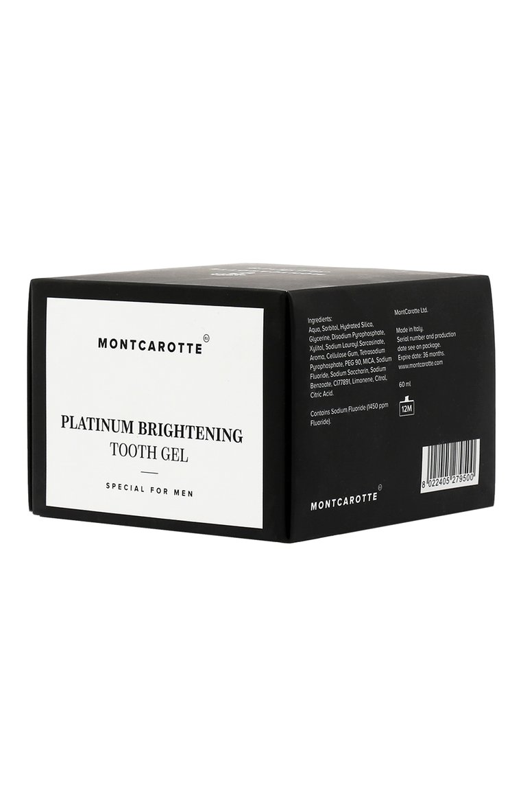 Гель для зубов platinum brightening tooth gel (60ml) MONTCAROTTE бесцветного цвета, арт. MC500 | Фото 2 (Материал внутренний: Не назначено; Региональные ограничения белый список (Axapta Mercury): Не проставлено; Нос: Не проставлено; Статус проверки: Проверена категория)