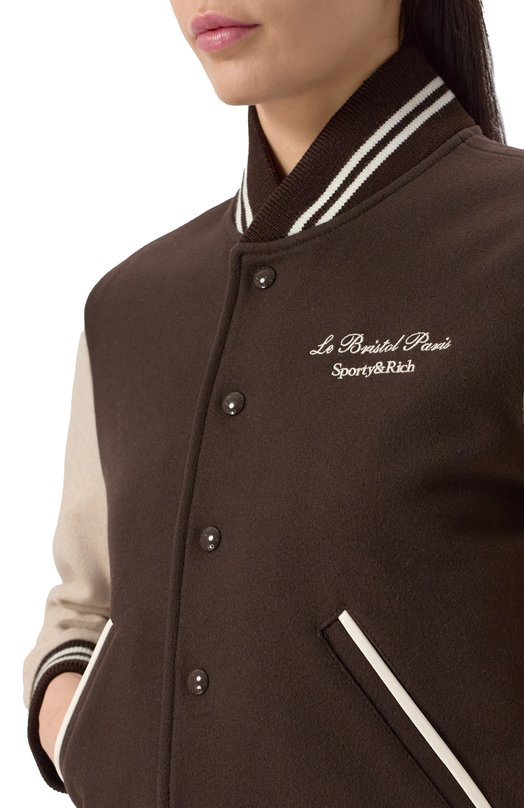 Бомбер из шерсти и кашемира Sporty & Rich x Le Bristol Paris Sporty and Rich 0W007517619BR03 Коричневый  0W007517619BR03 Фото 9