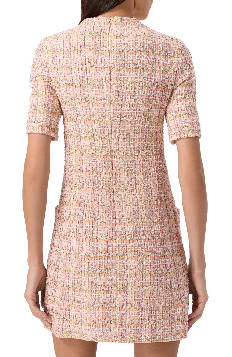 Женское твидовое платье VERSACE розового цвета, арт. 1018932/1A13465 | Фото 4 (Женское Кросс-КТ: Платье-одежда; Длина Ж (юбки, платья, шорты): Мини; Материал внешний: Хлопок; Стили: Романтичный; Рукава: Короткие; Случай: Повседневный)