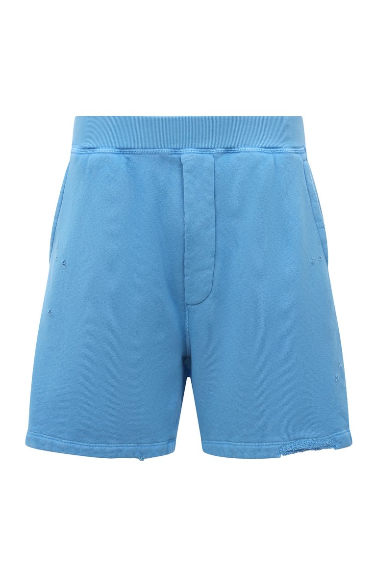 Мужские хлопковые шорты DSQUARED2 синего цвета, арт. S71MU0764/S25140 | Фото 1 (Материал внешний: Хлопок; Длина Шорты М: До колена; Принт: Без принта; Случай: Повседневный; Стили: Гранж; Автоматизация ТО: Проставлено; Автоматизация состава: Проставлено; Детали: Декор)