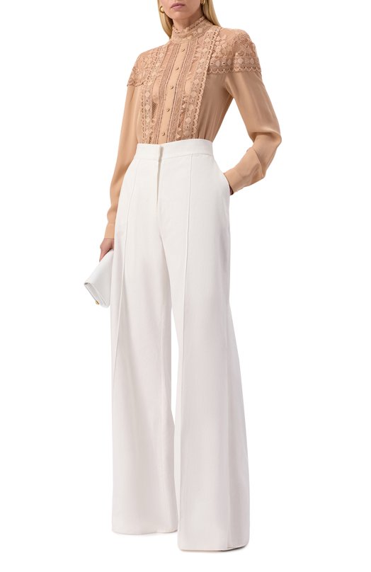 Блузка из хлопка и шелка Elie Saab T0163NS25/SIL01 Бежевый  T0163NS25/SIL01 Фото 2