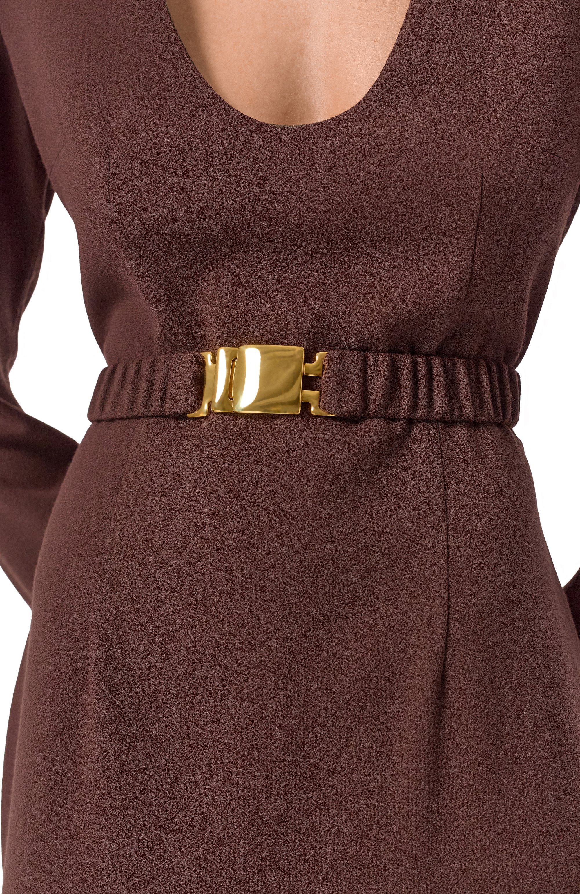 Шерстяное платье ROWEN ROSE коричневого цвета по цене 141500 руб., арт. DRS_RR415/CREPE, фото 4 Шерстяное платье ROWEN ROSE, арт. DRS_RR415/CREPE, фото 4