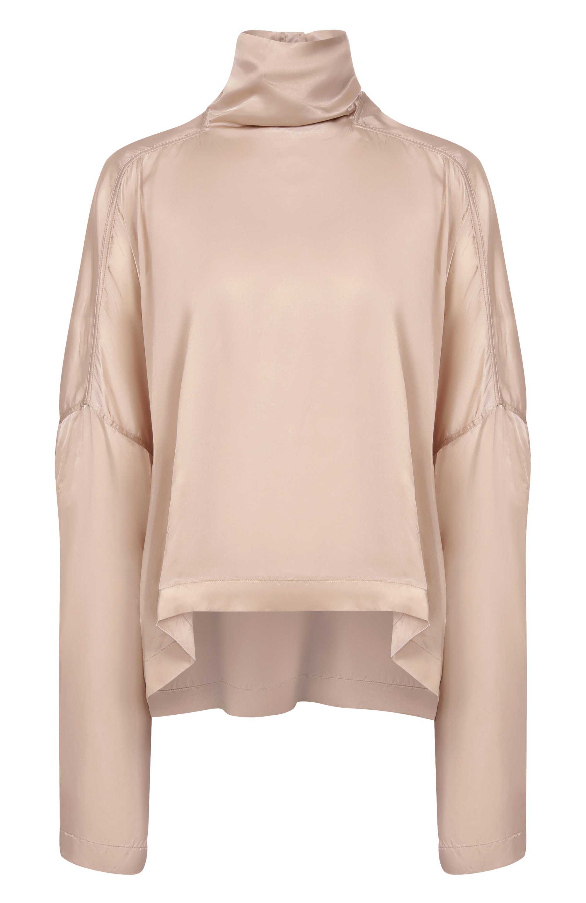 Атласная блузка RICK OWENS бежевого цвета по цене 94600 руб., арт. RP01F6216/N, фото 1 Атласная блузка RICK OWENS, арт. RP01F6216/N, фото 1