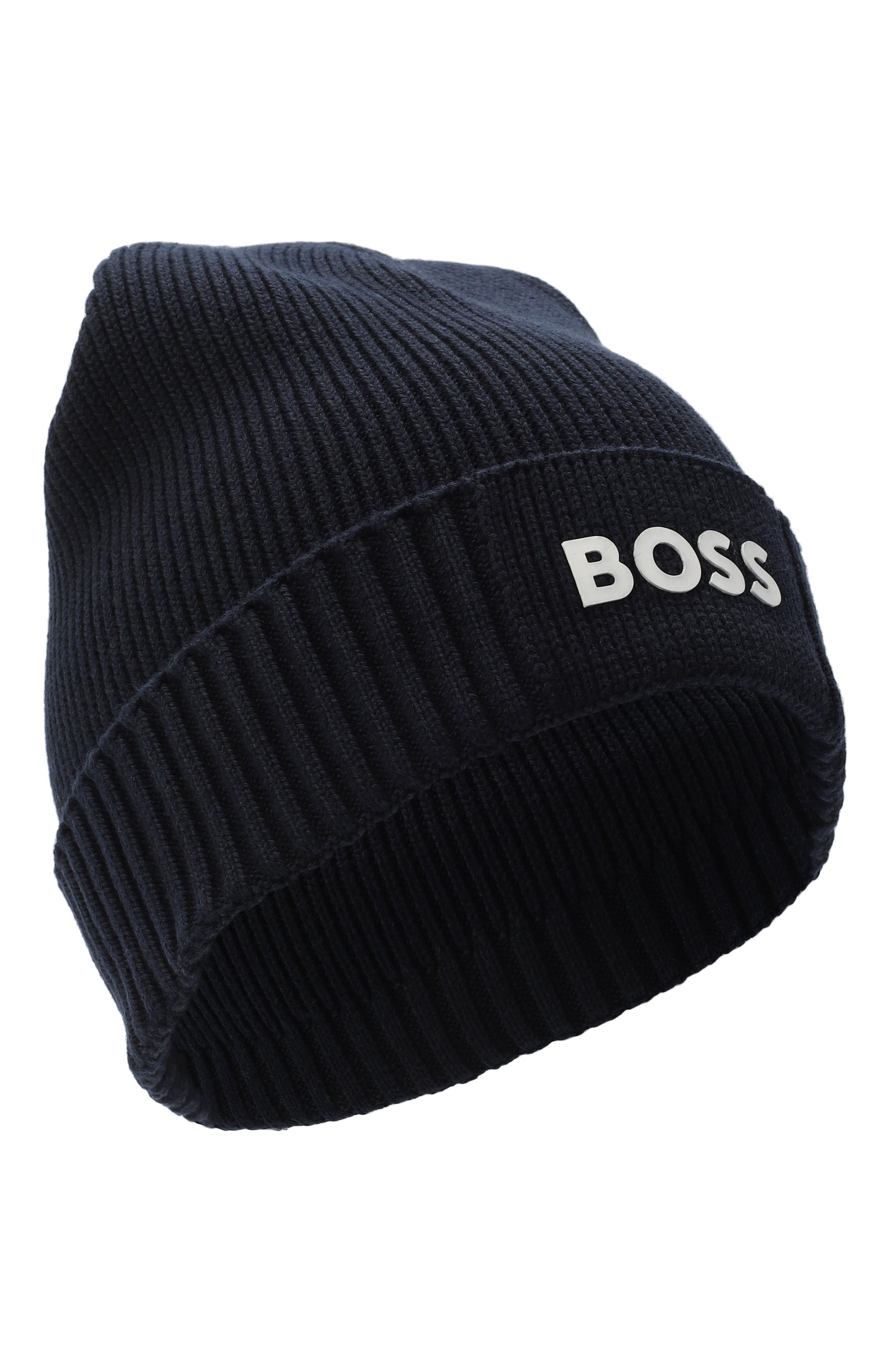 Шапка из хлопка и шерсти BOSS темно-синего цвета по цене 8295 руб., арт. 50499423, фото 1 Шапка из хлопка и шерсти BOSS, арт. 50499423, фото 1