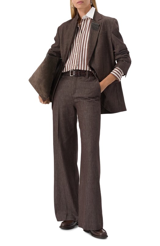 Хлопковые брюки Brunello Cucinelli MP125P4012 Коричневый  MP125P4012 Фото 2