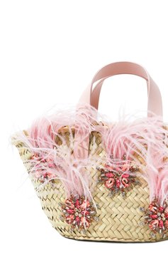 Женский сумка L'ALINGI светло-розового цвета, арт. FEATHER BASKET/RATTAN | Фото 3 (Сумки-технические: Сумки-шопперы; Материал сплава: Проставлено; Материал: Растите�льное волокно; Драгоценные камни: Проставлено; Размер: large)