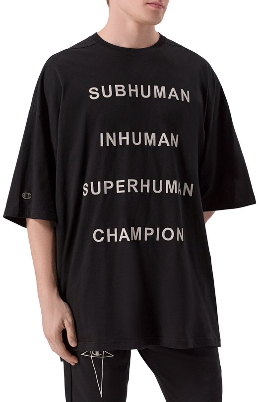 Хлопковая футболка Rick Owens x Champion Rick Owens CM01E1675/CHJG Чёрный  CM01E1675/CHJG Фото 3