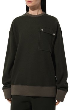 Женский свитшот JIL SANDER зеленого цвета, арт. J40NH0007/J41423 | Фото 3 (Материал внешний: Шерсть, Синтетический материал; Рукава: Длинные; Длина (для топов): Удлиненные; Материал сплава: Проставлено; Драгоценные камни: Проставлено; Материал подклада: Вискоза; Женское Кросс-КТ: Свитшот-одежда; Стили: Кэжуэл)