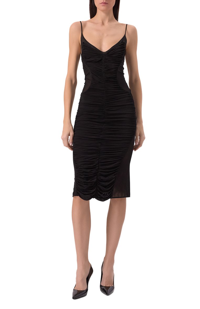 Женское платье из вискозы MUGLER черного цв�ета, арт. 25P3R017166011 | Фото 3 (Материал внешний: Вискоза; Длина Ж (юбки, платья, шорты): Миди; Стили: Кэжуэл; Рукава: На бретелях; Женское Кросс-КТ: Платье-одежда; Случай: Коктейльный)