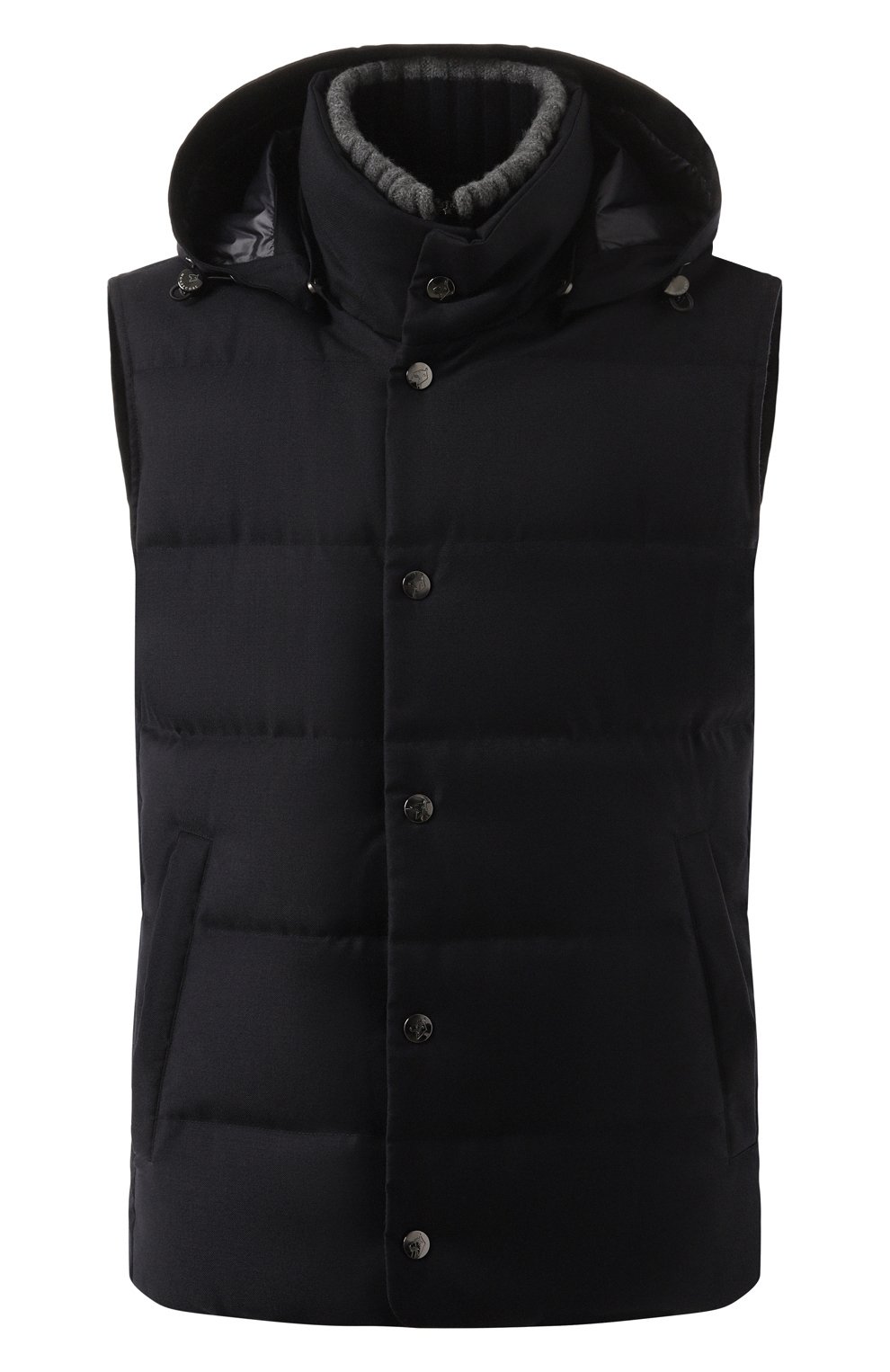 Пуховый жилет MONTECORE темно-синего цвета по цене 94150 руб., арт. F07MUWX806M/106, фото 1 Пуховый жилет MONTECORE, арт. F07MUWX806M/106, фото 1