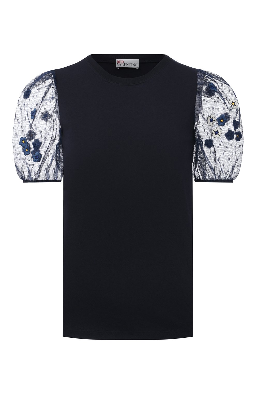 Хлопковая футболка REDVALENTINO синего цвета по цене 29050 руб., арт. VR3MG09Q/5QD, фото 1 Хлопковая футболка REDVALENTINO, арт. VR3MG09Q/5QD, фото 1