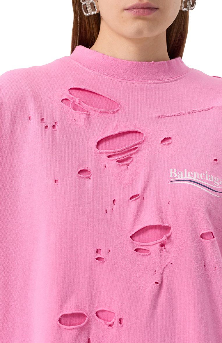 Женская хлопковый лонгслив BALENCIAGA розового цвета, арт. 818555/TRVK8 | Фото 5 (Рукава: Длинные; Материал внешний: Хлопок; Длина (для топов): Удлиненные; Принт: С принтом; Стили: Гранж; Женское Кросс-КТ: Лонгслив-одежда; Автоматизация ТО: Проставлено; Автоматизация состава: Проставлено)