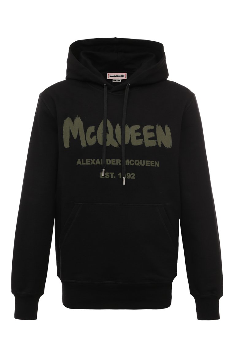 Мужской хлопковое худи ALEXANDER MCQUEEN черного цвета, арт. 688715/QTAAB | Фото 1 (Драгоценные камни: Проставлено; Длина (для топов): Стандартные; Материал сплава: Проставлено; Рукава: Длинные; Материал внешний: Хлопок; Стили: Спорт-шик; Мужское Кросс-КТ: Худи-одежда; Принт: С принтом)