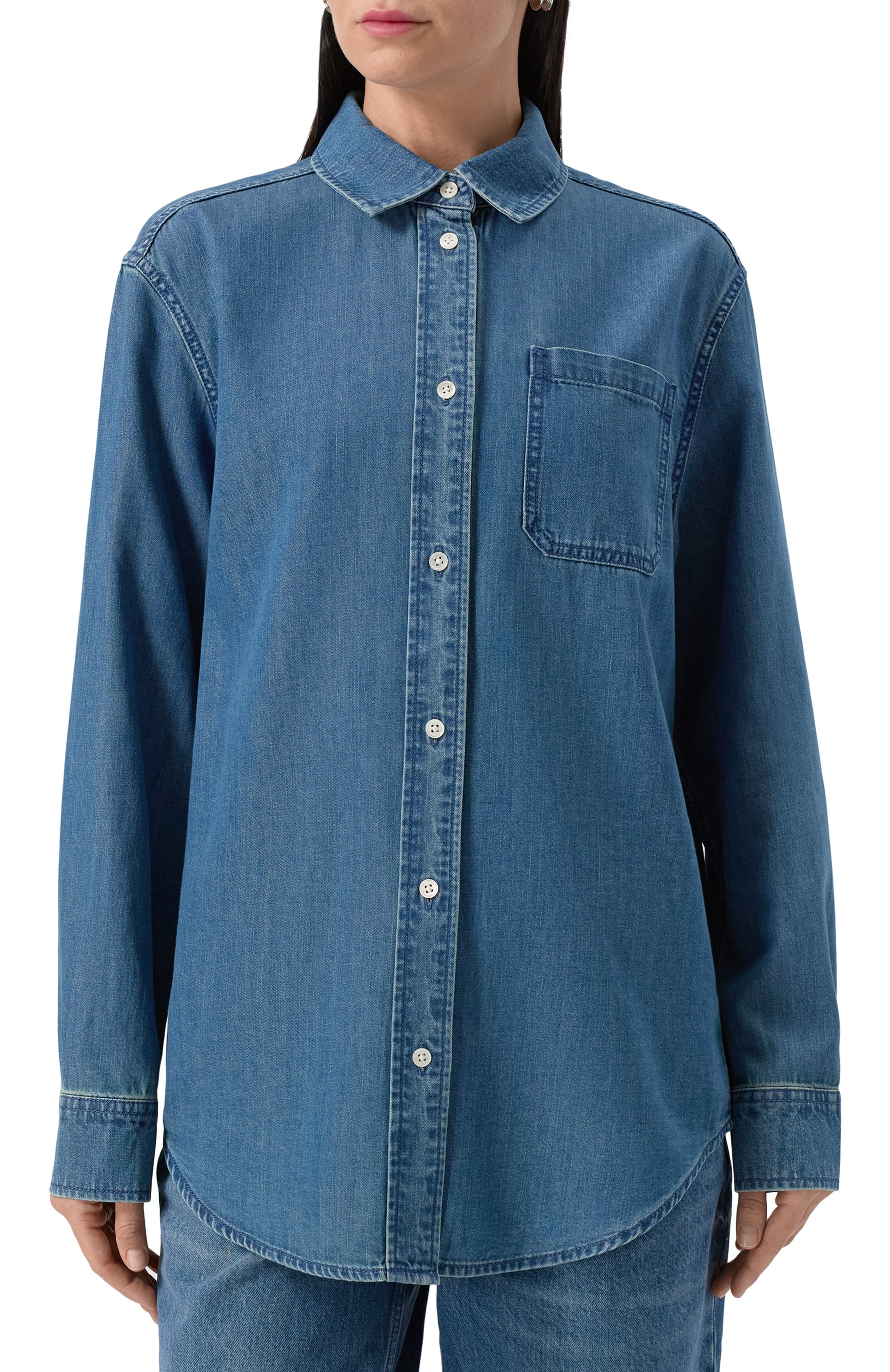 Джинсовая рубашка 12 STOREEZ синего цвета по цене 14000 руб., арт. 127258, фото 3 Джинсовая рубашка 12 STOREEZ, арт. 127258, фото 3