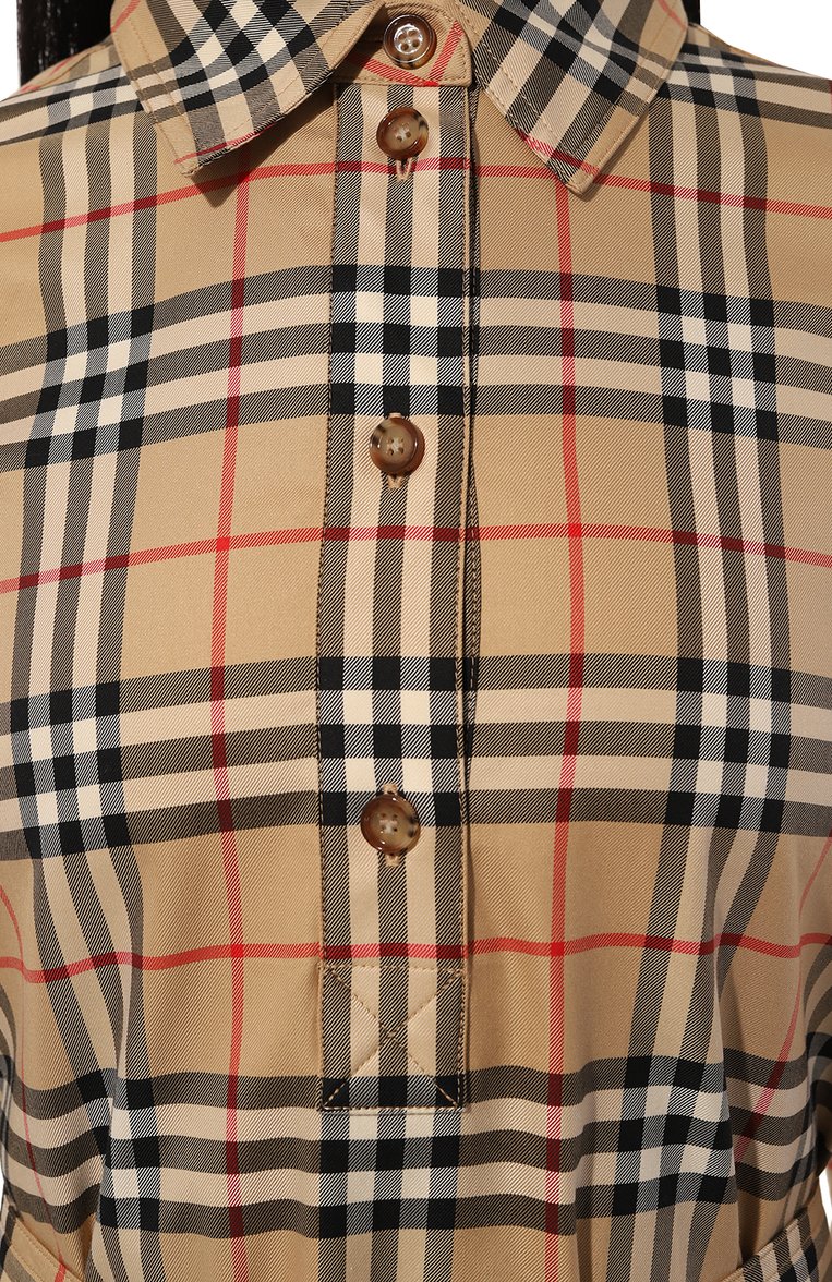 Женское хлопковое платье BURBERRY бежевого цвета, арт. 8063498 | Фото 5 (Длина Ж (юбки, платья, шорты): До колена; Материал внешний: Хлопок; Рукава: Длинные; Случай: Повседневный; Стили: Кэжуэл; Женское Кросс-КТ: Платье-одежда)