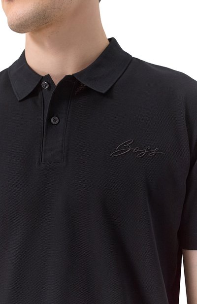Хлопковое поло BOSS черного цвета по цене 17950 руб., арт. 50531402, фото 5 Хлопковое поло BOSS, арт. 50531402, фото 5