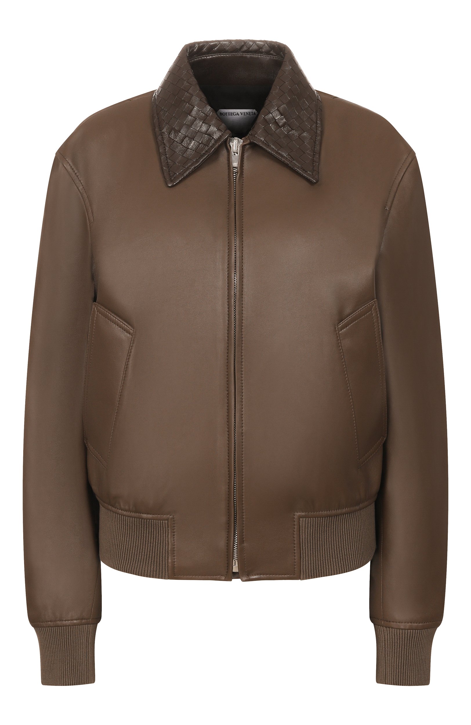 Кожаный бомбер BOTTEGA VENETA хаки цвета по цене 955500 руб., арт. 874736/V61D0, фото 1 Кожаный бомбер BOTTEGA VENETA, арт. 874736/V61D0, фото 1