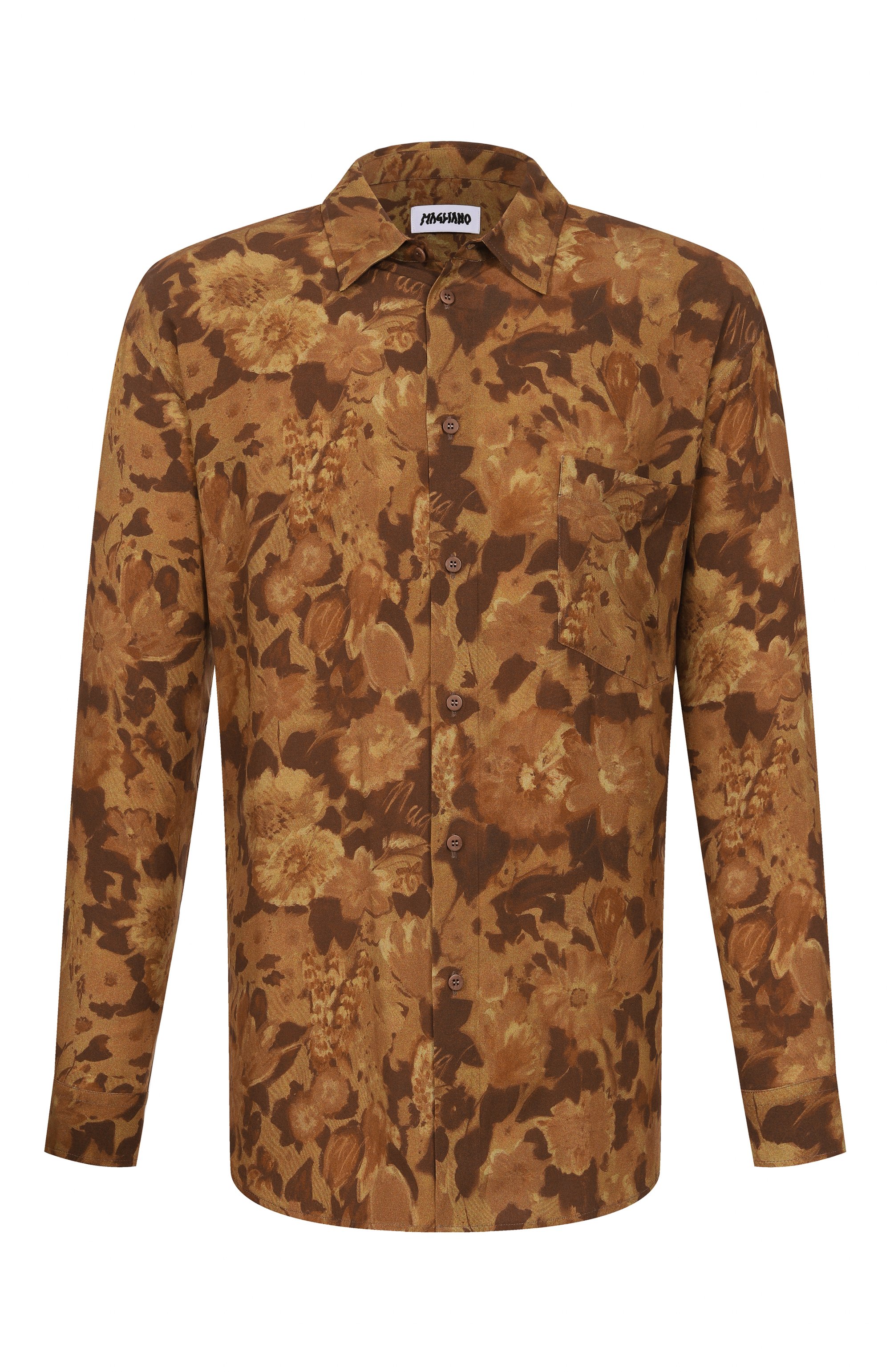 Рубашка из вискозы MAGLIANO коричневого цвета по цене 94800 руб., арт. MGSS26SR01290, фото 1 Рубашка из вискозы MAGLIANO, арт. MGSS26SR01290, фото 1