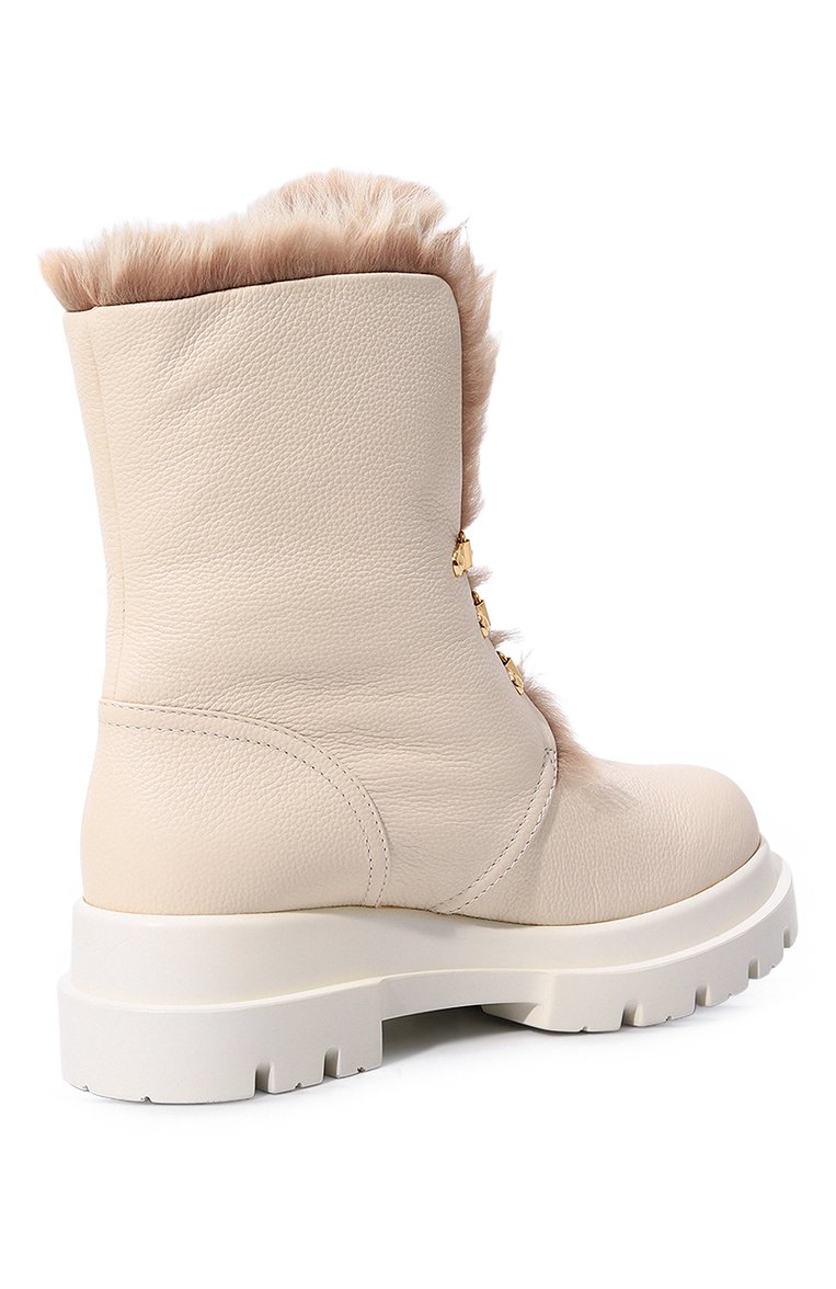 Женские кожаные ботинки GIUSEPPE ZANOTTI DESIGN кремового цвета, арт. I270022 | Фото 5 (Подошва: Платформа; Каблук высота: Низкий; Материал утеплителя: Натуральный мех; Женское Кросс-КТ: Зимние ботинки; Материал внешний: Натуральная кожа)