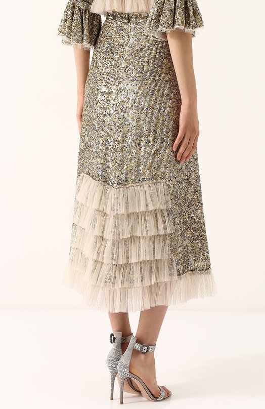 Юбка-миди с пайетками с оборками Rodarte Золотой, фото 4