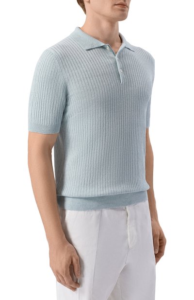 Поло изо льна и хлопка GRAN SASSO голубого цвета по цене 31250 руб., арт. 57118/18641, фото 3 Поло изо льна и хлопка GRAN SASSO, арт. 57118/18641, фото 3