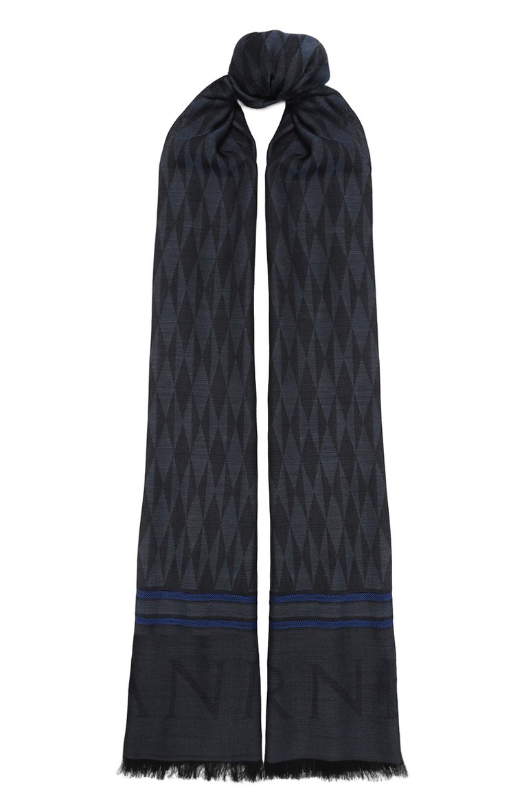 Мужской шарф CORNELIANI голубого цвета, арт. 92B342-3829000 | Фото 1 (Материал: Шерсть, Текстиль; Нос: Не проставлено; Материал сплава: Проставлено; Мужское Кросс-КТ: Шарфы - с бахромой; Кросс-КТ: шерсть)