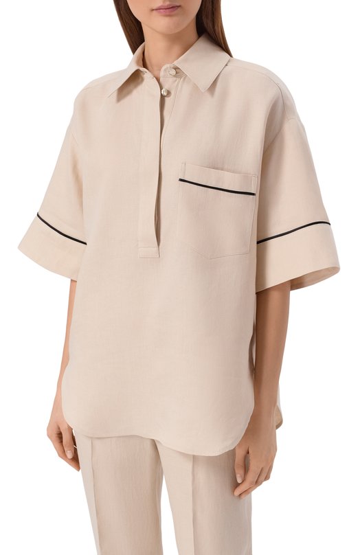 Льняная рубашка Agnona TD1109E/U3049E Бежевый  TD1109E/U3049E Фото 3