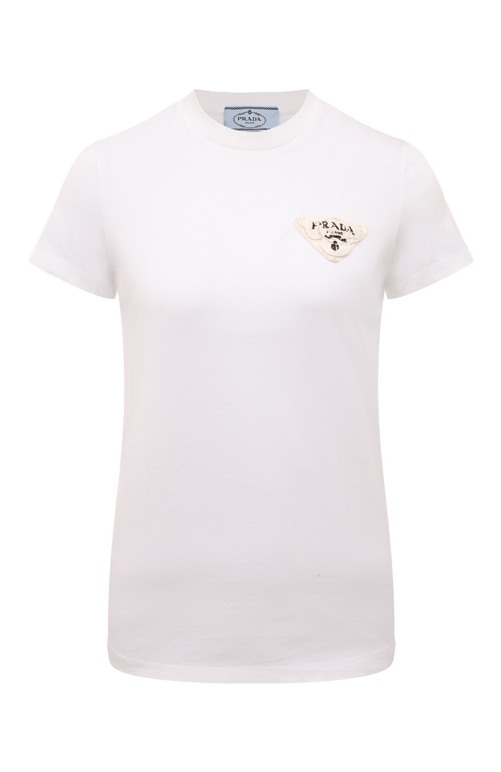 Хлопковая футболка PRADA белого цвета по цене 93000 руб., арт. 3555AR-1YSH-F0N40-211, фото 1 Хлопковая футболка PRADA, арт. 3555AR-1YSH-F0N40-211, фото 1