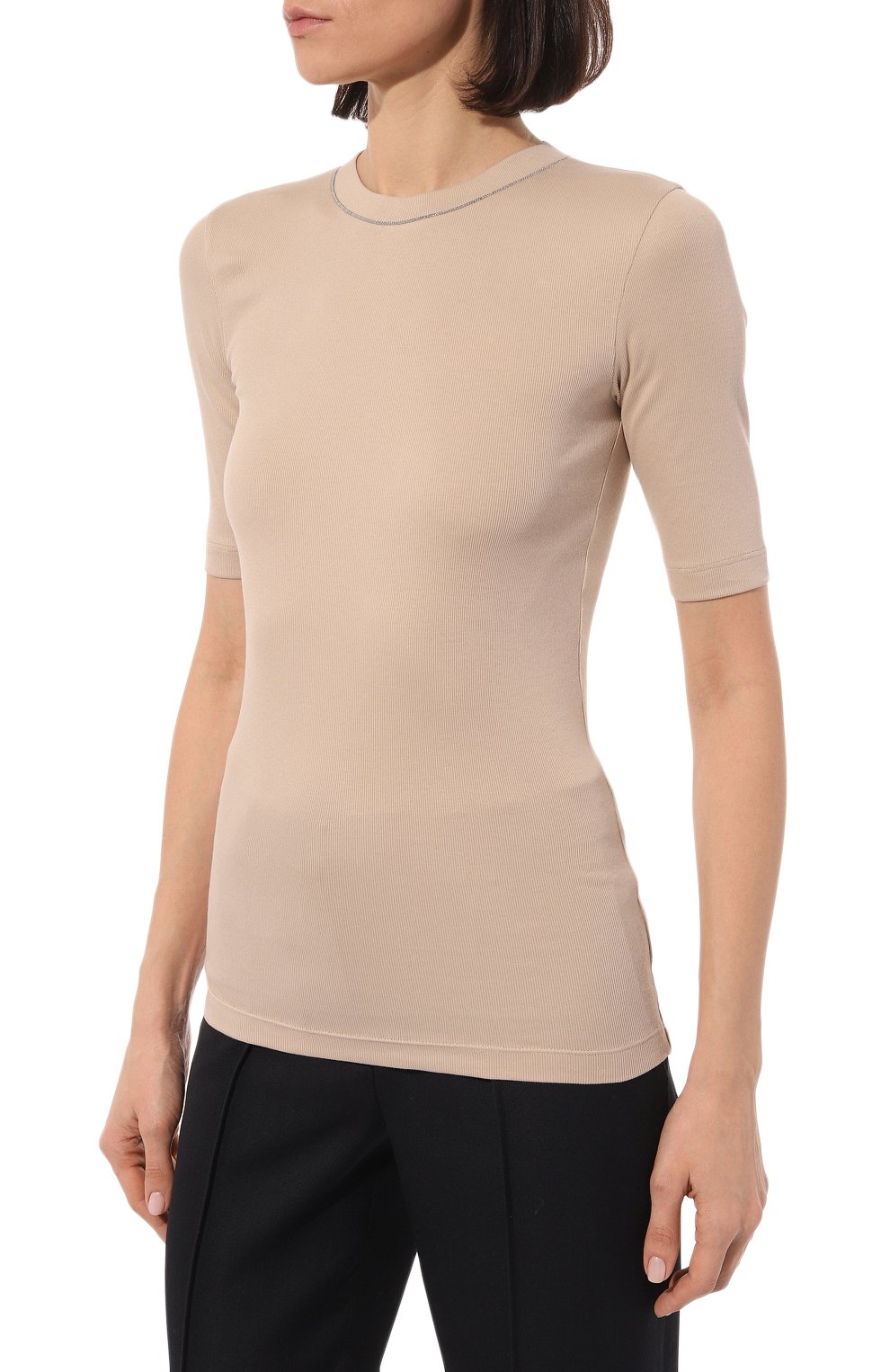 Хлопковый топ BRUNELLO CUCINELLI бежевого цвета по цене 45400 руб., арт. M0TC8BJ310, фото 3 Хлопковый топ BRUNELLO CUCINELLI, арт. M0TC8BJ310, фото 3