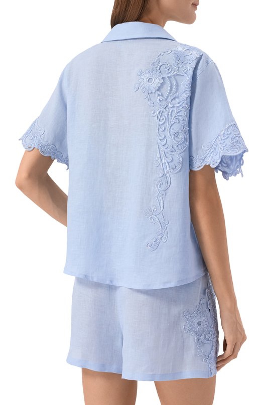 Рубашка изо льна и вискозы Maurizio W07220781 Голубой  W07220781 Фото 4