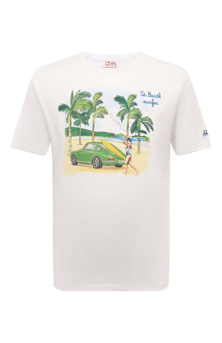 Мужская хлопковая футболка MC2 SAINT BARTH белого цвета, арт. STBM TSHIRT MAN/TSHM001/02203B | Фото 1 (Длина (для топов): Стандартные; Материал внешний: Хлопок; Рукава: Короткие; Принт: С принтом; Стили: Кэжуэл; Кросс-КТ: Пляж, Джерси; Мужское Кросс-КТ: Футболка-одежда; Автоматизация состава: Проставлено; Автоматизация ТО: Проставлено; Детали: Декор)