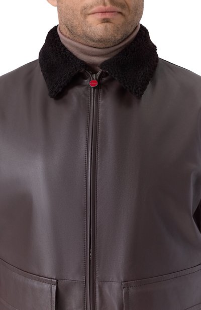 Кожаный бомбер с воротником из овчины KITON, арт. UW2240V0416H2162-66, фото 5