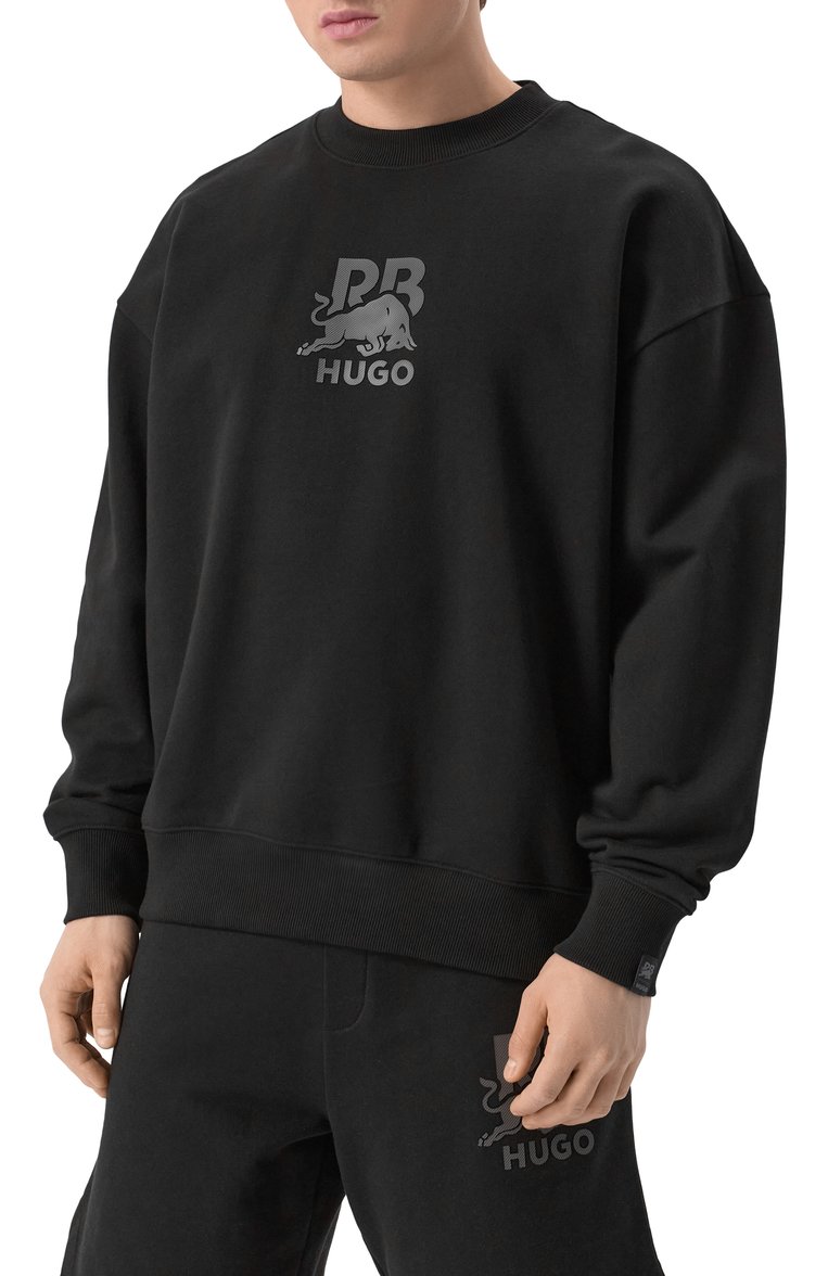 Мужской хлопковый свитшот hugo x rb HUGO черного цвета, арт. 50542806 | Фото 3 (Материал внешний: Хлопок; Рукава: Длинные; Длина (для топов): Стандартные; Стили: Кэжуэл; Мужское Кросс-КТ: свитшот-одежда; Принт: Без принта)