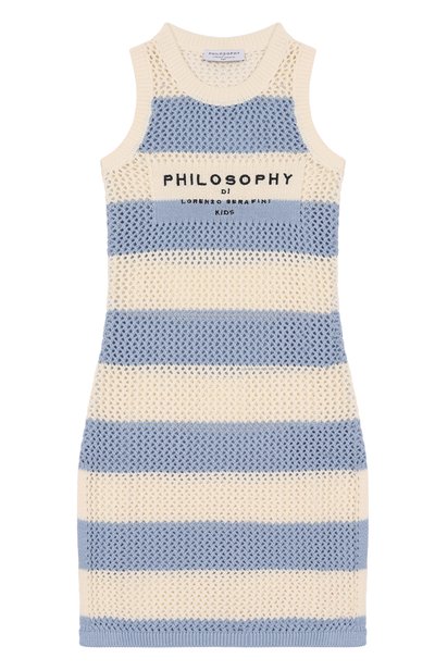 Хлопковое платье PHILOSOPHY DI LORENZO SERAFINI KIDS голубого цвета по цене 18650 руб., арт. I9E035/5706/4-10, фото 1 Хлопковое платье PHILOSOPHY DI LORENZO SERAFINI KIDS, арт. I9E035/5706/4-10, фото 1