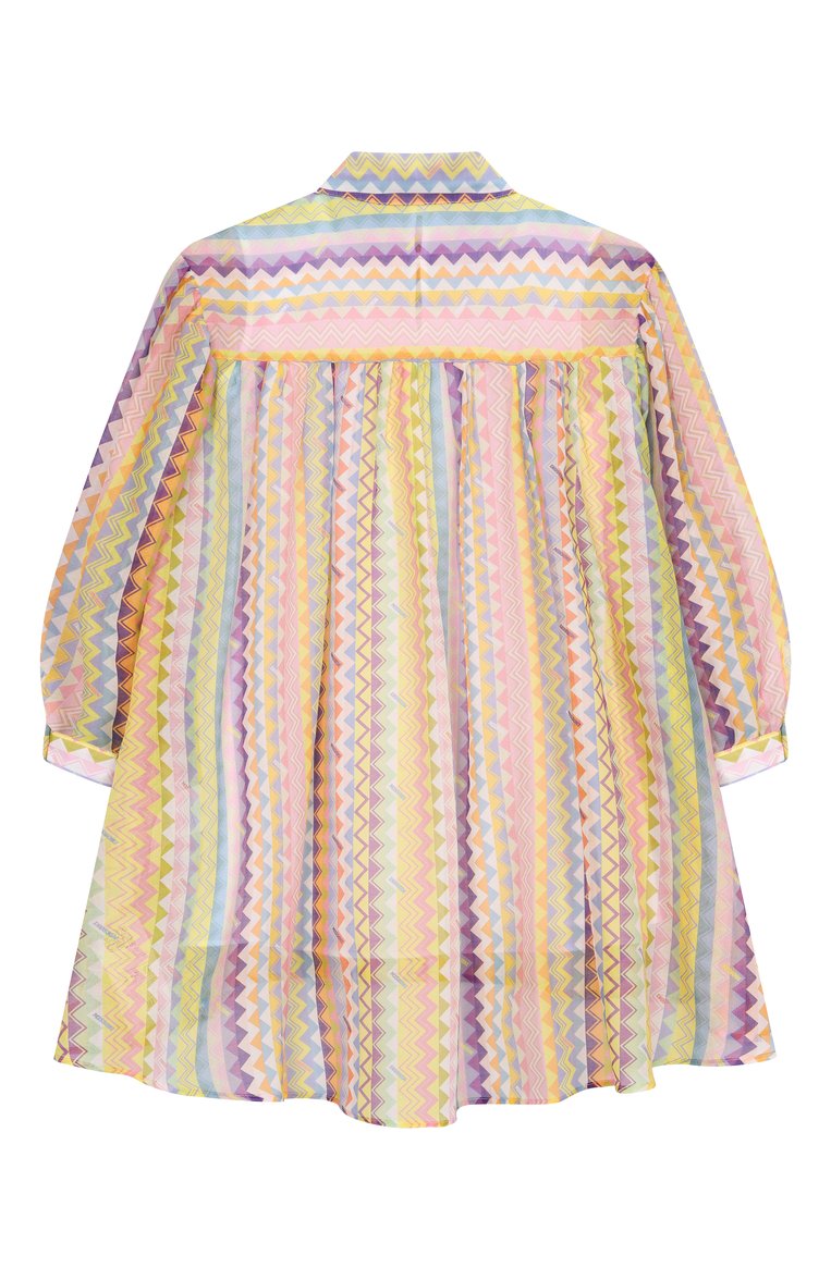 Детское платье из хлопка и шелка MISSONI разноцветного цвета, арт. MW1A60/K0216/6-10 | Фото 2 (Рукава: Длинные; Материал внешний: Хлопок; Материал подклада: Хлопок; Девочки Кросс-КТ: Платье-одежда; Случай: Повседневный; Ростовка одежда: 6 лет | 116 см, 8 лет | 128 см, 10 - 11 лет | 140 - 146см)