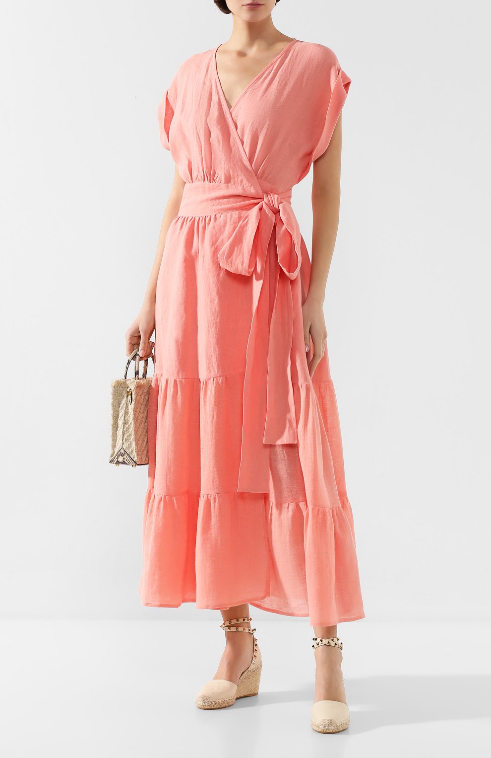 Льняное платье A MERE CO кораллового цвета по цене 33650 руб., арт. AMC-R20-G5-58, фото 2 Льняное платье A MERE CO, арт. AMC-R20-G5-58, фото 2